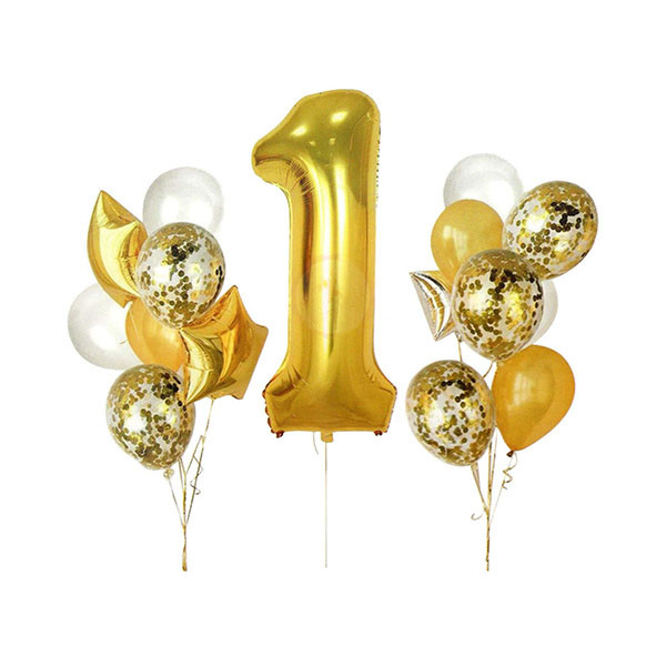 Party Propz 1st Birthday Balloon Set Golden