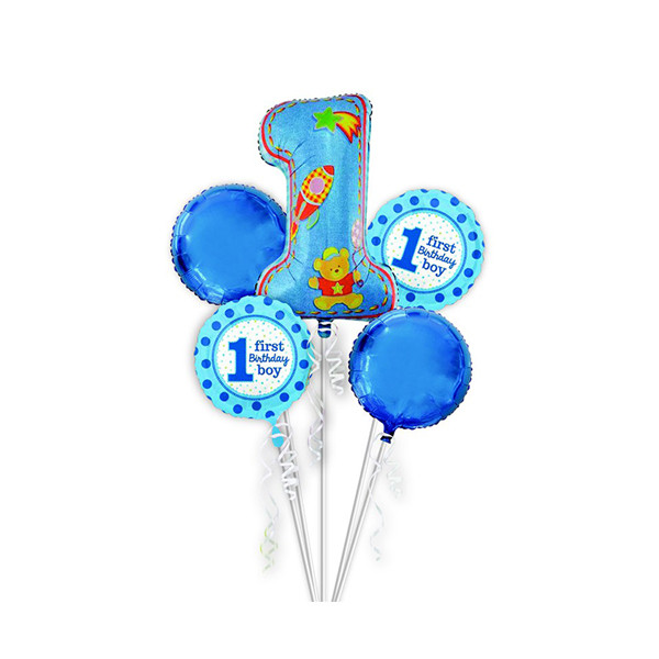 5 Helium Balloons Happy Party- Blue