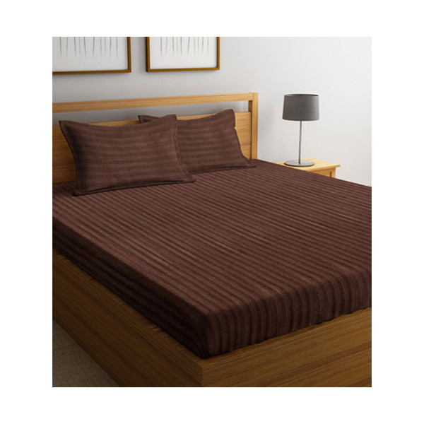 Fitted Velvet Double Bed Sheet- Brown