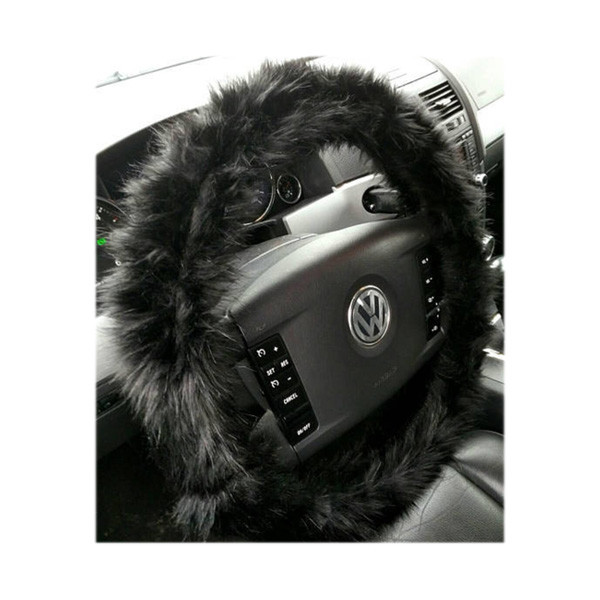 Fashion Fluffy Steering Wheel Covers for Ladies- Black