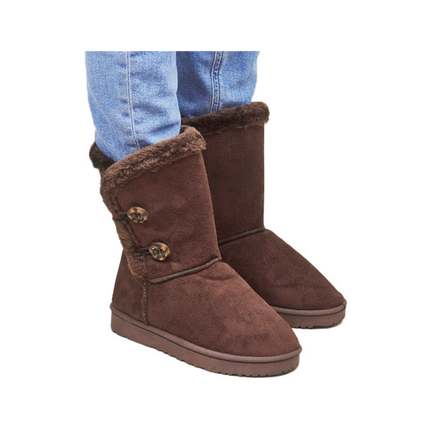 Ladies Fur Winter Ankle Boot - Dark Brown